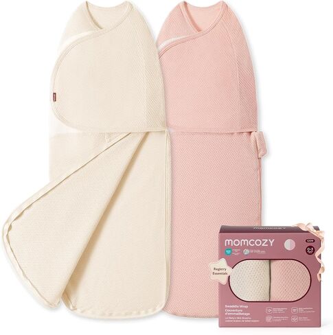 Momcozy Airflow Baby Swaddle, 100% Cotton Lightweight & Ultra Breathable, Ideal for Hot Sleeper Baby, Reduce Startle Reflex, Newborn Boys Girls Registry Essentials, 2-Pack, Petal Mist in Kuwait