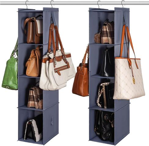 Bag Rack for Closet Hanging Organizer Storage Shelf Purse Holder | 59" Large Hang Organization Storing Tote Shelves Display for Big Handbag Clothes Space Saver Oxford Cloth Larger Grey 2Pack in Kuwait