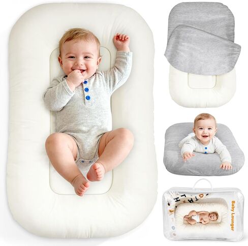 Baby Lounger & Snuggle Nest for Newborn 0-24 Months, Baby Nest Supervised Breathable Cotton for Newborn, Breathable Portable Infant Lounnger for Travel and Home, Gray (Lounger Cover Included in Kuwait