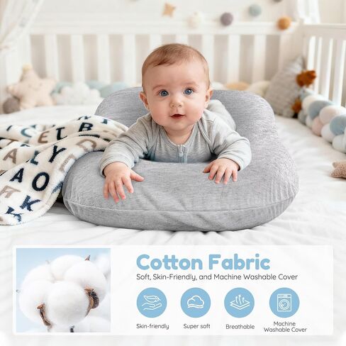 Baby Lounger & Snuggle Nest for Newborn 0-24 Months, Baby Nest Supervised Breathable Cotton for Newborn, Breathable Portable Infant Lounnger for Travel and Home, Gray (Lounger Cover Included in Kuwait