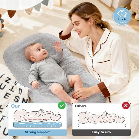 Baby Lounger & Snuggle Nest for Newborn 0-24 Months, Baby Nest Supervised Breathable Cotton for Newborn, Breathable Portable Infant Lounnger for Travel and Home, Gray (Lounger Cover Included in Kuwait