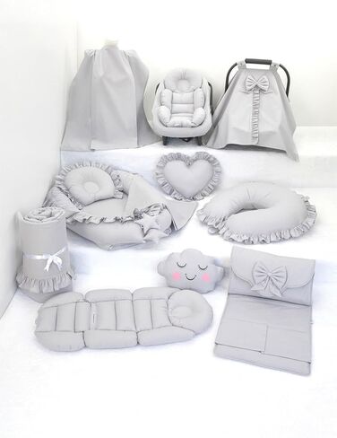 SODEF Nest Set 13 Pieces for Stroller, Nursing Pillow, Back Support, Carrier Pad - Ecru Ruffled T - Ecru Ruffled T in Kuwait