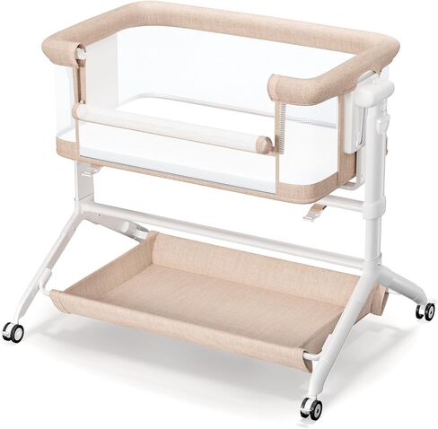 COMOMY Baby Bassinets Bedside Sleeper, 3 in 1 Baby Bassinet Bedside Crib with Mattress and Soft, Breathable Sheet, Full-Mesh Sides, 6-Height Adjustable, Easy Folding Portable Crib for Newborn Infants in Kuwait