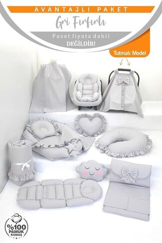 SODEF Nest Set 13 Pieces for Stroller, Nursing Pillow, Back Support, Carrier Pad - Ecru Ruffled T - Ecru Ruffled T in Kuwait