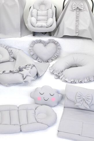 SODEF Nest Set 13 Pieces for Stroller, Nursing Pillow, Back Support, Carrier Pad - Ecru Ruffled T - Ecru Ruffled T in Kuwait