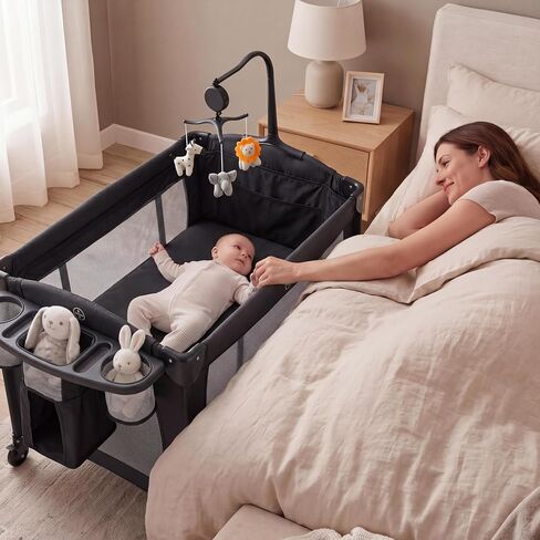 GAOMON 4 in 1 Baby Playard, Portable Rocking Bassinet & Diaper Changer | Infant Pack and Play with Mattress, Large Toddler Playpen, Newborn Changing Table, Storage Pocket & Rotating Toy Bar in Kuwait