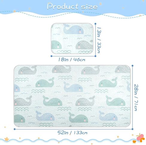 Burbuja Baby Cooling Mat Cute Whales Bed Pad Ice Silk Cool Mat for Crib Mattress, Sleeping Pad with Pillowcase for Girl Boy, 28x52 in in Kuwait
