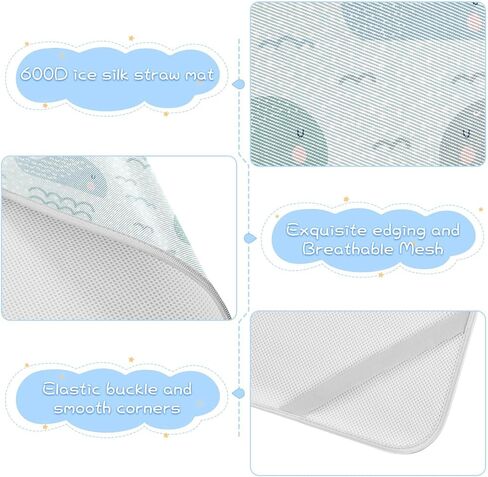 Burbuja Baby Cooling Mat Cute Whales Bed Pad Ice Silk Cool Mat for Crib Mattress, Sleeping Pad with Pillowcase for Girl Boy, 28x52 in in Kuwait
