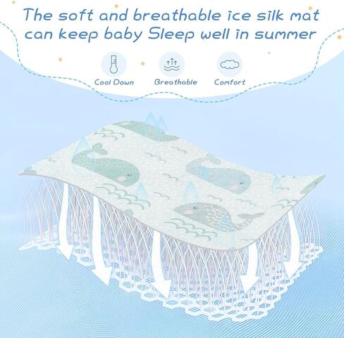 Burbuja Baby Cooling Mat Cute Whales Bed Pad Ice Silk Cool Mat for Crib Mattress, Sleeping Pad with Pillowcase for Girl Boy, 28x52 in in Kuwait