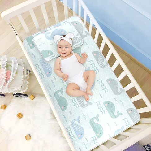 Burbuja Baby Cooling Mat Cute Whales Bed Pad Ice Silk Cool Mat for Crib Mattress, Sleeping Pad with Pillowcase for Girl Boy, 28x52 in in Kuwait