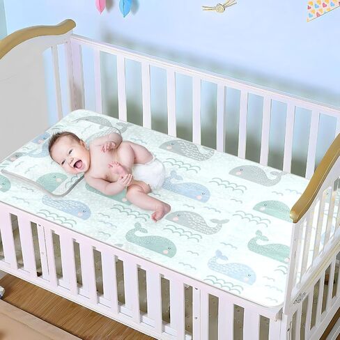 Burbuja Baby Cooling Mat Cute Whales Bed Pad Ice Silk Cool Mat for Crib Mattress, Sleeping Pad with Pillowcase for Girl Boy, 28x52 in in Kuwait