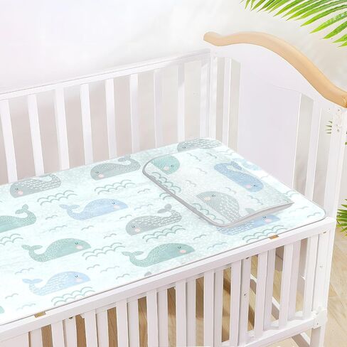 Burbuja Baby Cooling Mat Cute Whales Bed Pad Ice Silk Cool Mat for Crib Mattress, Sleeping Pad with Pillowcase for Girl Boy, 28x52 in in Kuwait
