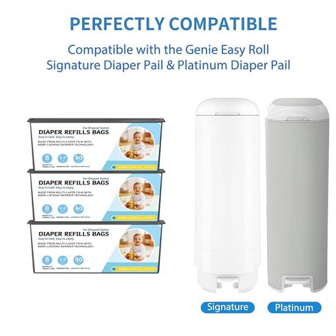 Diaper Pail Refills Bags Compatible with Genie Easy Roll Signature and Platinum Diaper Pails, Holds Up to 1410 Newborn Diapers Per Refill, 7-Layer Odor-Barrier Technology, 3 Pack (90 Bags) in Kuwait