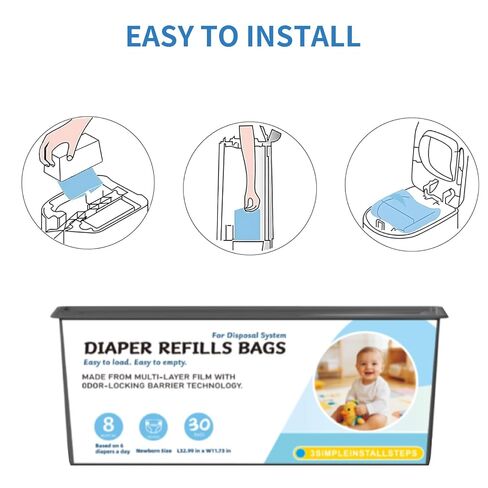Diaper Pail Refills Bags Compatible with Genie Easy Roll Signature and Platinum Diaper Pails, Holds Up to 1410 Newborn Diapers Per Refill, 7-Layer Odor-Barrier Technology, 3 Pack (90 Bags) in Kuwait
