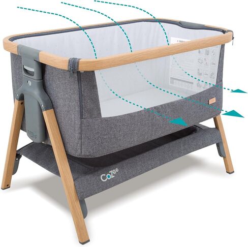Tutti Bambini CoZee® Air Baby Bassinet & Bedside Sleeper, Walnut & Ecru | Rocking Bassinet for Baby, Fast-Folding with Travel Bag, Deluxe Airflow Mattress & 6 Mattress Heights, 0-6 Months in Kuwait