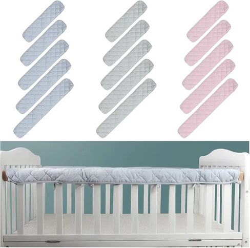 Cot Railing Cover, 2 Pieces, Cotton, Cot Protection, Wrap Edge, Anti-Bite, Solid Color, Bed Fence, Railing, Barandi Cover, Pink-100 cm, One Size in Kuwait