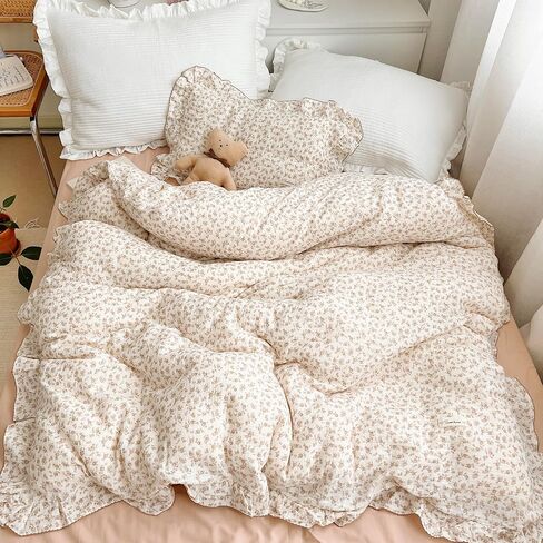 Camellia Print Toddler Duvet Cover + 1 Pillow Case, Muslin Cotton Floral Bedding Set for Kids Girls Boys in Kuwait
