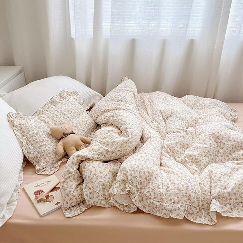 Camellia Print Toddler Duvet Cover + 1 Pillow Case, Muslin Cotton Floral Bedding Set for Kids Girls Boys in Kuwait