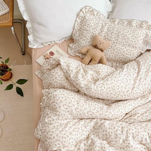 Camellia Print Toddler Duvet Cover + 1 Pillow Case, Muslin Cotton Floral Bedding Set for Kids Girls Boys in Kuwait
