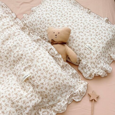 Camellia Print Toddler Duvet Cover + 1 Pillow Case, Muslin Cotton Floral Bedding Set for Kids Girls Boys in Kuwait