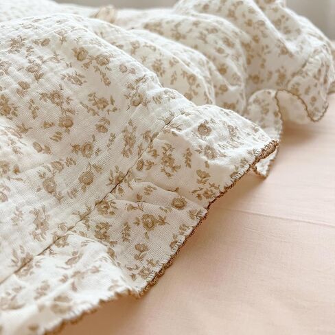 Camellia Print Toddler Duvet Cover + 1 Pillow Case, Muslin Cotton Floral Bedding Set for Kids Girls Boys in Kuwait