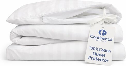 Premium Cotton Duvet Protector – 300 Thread Count Damask Stripe – Zipper Closure with Corner Ties – Breathable Comforter Cover – Twin, Full, Queen, King in Kuwait