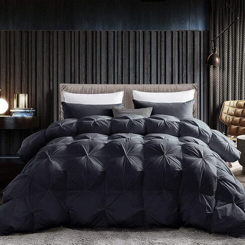 Luxurious All-Season Goose Down Feather Fiber Comforter Queen Size Duvet Insert, Premium White Solid Plain Design, Premium Baffle Box, 100% Egyptian Cotton, 70 oz Fill Weight in Kuwait