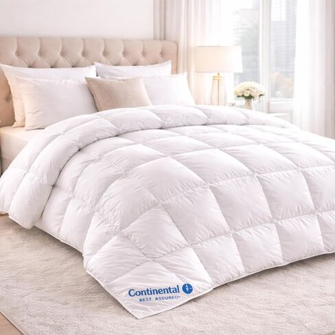 Continental Bedding Serenity Hungarian White Goose Down Comforter 700 Fill Power Summer Weight Baffle Box Construction 100% Cotton Shell Made in USA King Size 102 x 86 Inches in Kuwait