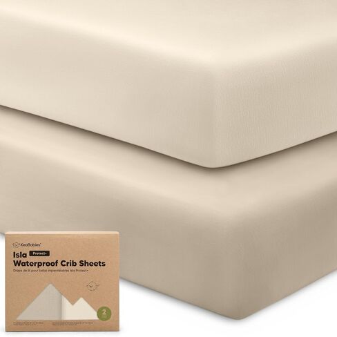 2-Pack Waterproof Baby Crib Sheets for Boys, Girls, 52x28 (Ecru) | Viscose Derived from Bamboo Toddler Bed Sheet Neutral, Fitted Crib Mattress Protector Cover for Baby Bedding, Soft & Gentle in Kuwait