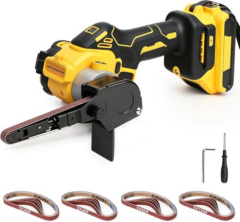 Cordless Belt Sander for Dewalt 20V Battery, 3/8"x13" Mini Detail Sander with 20PCS Belts, 360° Adjustable, LED Display, Finger Sander for Wood, Paint, Metal Rust, DIY (Battery Not Included) in Kuwait