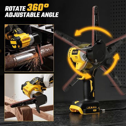 Cordless Belt Sander for Dewalt 20V Battery, 3/8"x13" Mini Detail Sander with 20PCS Belts, 360° Adjustable, LED Display, Finger Sander for Wood, Paint, Metal Rust, DIY (Battery Not Included) in Kuwait