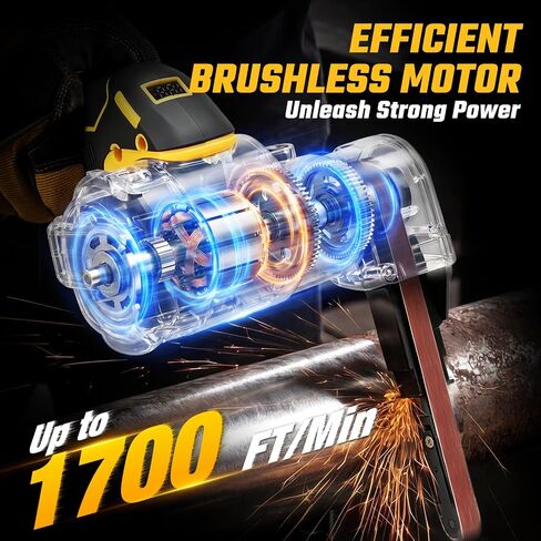 Cordless Belt Sander for Dewalt 20V Battery, 3/8"x13" Mini Detail Sander with 20PCS Belts, 360° Adjustable, LED Display, Finger Sander for Wood, Paint, Metal Rust, DIY (Battery Not Included) in Kuwait