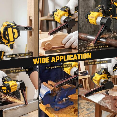 Cordless Belt Sander for Dewalt 20V Battery, 3/8"x13" Mini Detail Sander with 20PCS Belts, 360° Adjustable, LED Display, Finger Sander for Wood, Paint, Metal Rust, DIY (Battery Not Included) in Kuwait