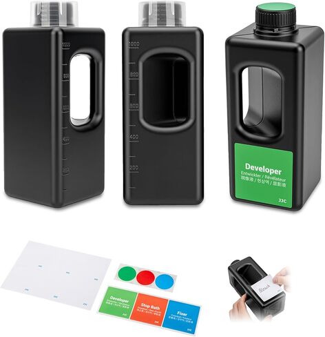 JJC 3x1000ml Darkroom Chemical Storage Bottles with Handle for Film Develop | with Measuring Cups & Color Labels, HDPE Material Made, Corrosion & Acid Resistance, for Developer, Fixer, Stop Bath in Kuwait
