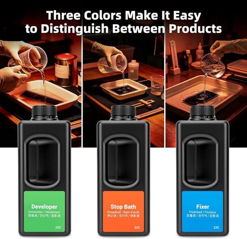 JJC Square HDPE 1000ml Darkroom Chemical Storage Bottles x3 With Handle, Photographic Plastic Containers with 40ml Measuring Cups for Film Photo Developer Fixer Stop Bath in Kuwait