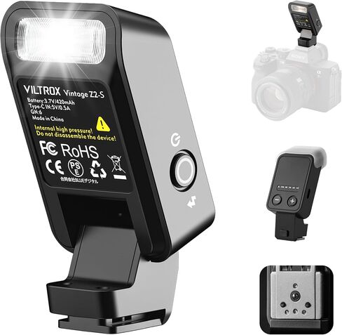 VILTROX Vintage Z2 Foldable TTL Mini Speedlite Flash for Fujifilm Camera | 52g Pocket On-Camera Flash Light with 2s Recycle, 700 Full Power Flashes, 5 Power Level, Type-C Fast Charging, Soft Diffuser in Kuwait