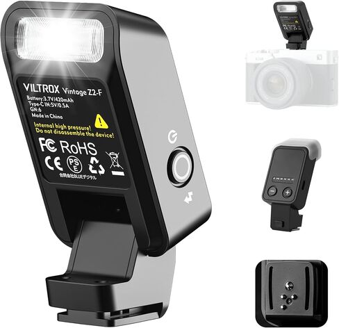 VILTROX Vintage Z2 Foldable TTL Mini Speedlite Flash for Fujifilm Camera | 52g Pocket On-Camera Flash Light with 2s Recycle, 700 Full Power Flashes, 5 Power Level, Type-C Fast Charging, Soft Diffuser in Kuwait