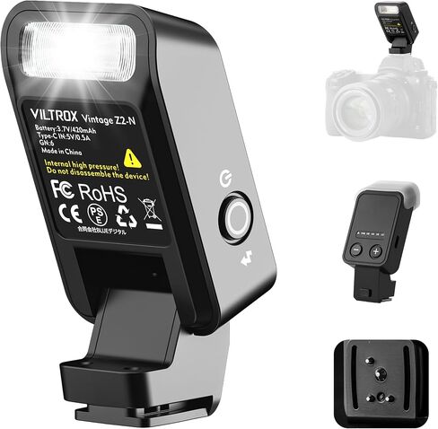 VILTROX Vintage Z2 Foldable TTL Mini Speedlite Flash for Fujifilm Camera | 52g Pocket On-Camera Flash Light with 2s Recycle, 700 Full Power Flashes, 5 Power Level, Type-C Fast Charging, Soft Diffuser in Kuwait