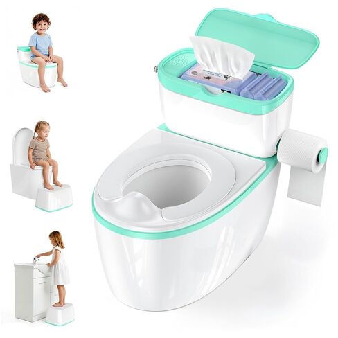 3-in-1 Toddler Potty Training Toilet with Flushing Sound, Wipes Storage & Toilet Paper Holder, Realistic Potty Chair with Detachable Seat and Easy-Clean Design for Boys & Girls Ages 18+ Months (Brown) in Kuwait