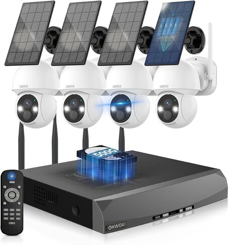 Solar Powered Wireless Security Camera System, Outdoor PTZ Surveillance Kit | 100% Solar Powered, 360° PTZ Control, Color Night Vision, Human Detection, 2-Way Audio, No Monthly Fee in Kuwait
