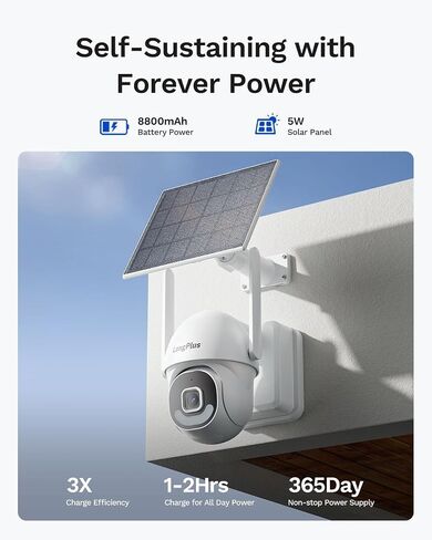 LongPlus 5MP Security Camera System Wireless Outdoor, No Subscription, WiFi Home Security Camera System with 360 ° Pan & Tilt, AOR Tech 24-7 Recording, Solar-Powered, Expandable 8CH, 2 Cam-Kit in Kuwait