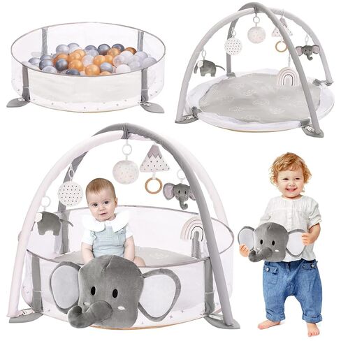 Mallify 5-in-1 XL Large Baby Gym & Ball Pit, Play Mat & Play Gym, Combination Baby Activity Gym with Milestone Cards for Sensory Exploration and Motor Skill Development, Balls are not Included in Kuwait