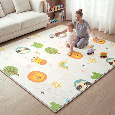 Baby Play Mat – Foldable 78"x51" XPE Foam Baby Floor Play Mat with Fabric Surface, Double-Sided Cute Print, Soft Non-Slip Tummy Time, Play Mat for Babies 0-12 Months, Nursery, Playroom, Living Room in Kuwait