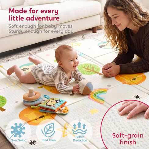 Baby Play Mat – Foldable 78"x51" XPE Foam Baby Floor Play Mat with Fabric Surface, Double-Sided Cute Print, Soft Non-Slip Tummy Time, Play Mat for Babies 0-12 Months, Nursery, Playroom, Living Room in Kuwait