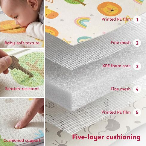 Baby Play Mat – Foldable 78"x51" XPE Foam Baby Floor Play Mat with Fabric Surface, Double-Sided Cute Print, Soft Non-Slip Tummy Time, Play Mat for Babies 0-12 Months, Nursery, Playroom, Living Room in Kuwait