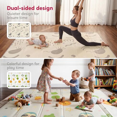 Baby Play Mat – Foldable 78"x51" XPE Foam Baby Floor Play Mat with Fabric Surface, Double-Sided Cute Print, Soft Non-Slip Tummy Time, Play Mat for Babies 0-12 Months, Nursery, Playroom, Living Room in Kuwait