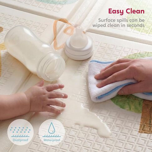 Baby Play Mat – Foldable 78"x51" XPE Foam Baby Floor Play Mat with Fabric Surface, Double-Sided Cute Print, Soft Non-Slip Tummy Time, Play Mat for Babies 0-12 Months, Nursery, Playroom, Living Room in Kuwait