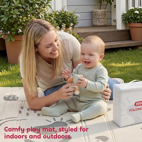 Baby Play Mat – Foldable 78"x51" XPE Foam Baby Floor Play Mat with Fabric Surface, Double-Sided Cute Print, Soft Non-Slip Tummy Time, Play Mat for Babies 0-12 Months, Nursery, Playroom, Living Room in Kuwait