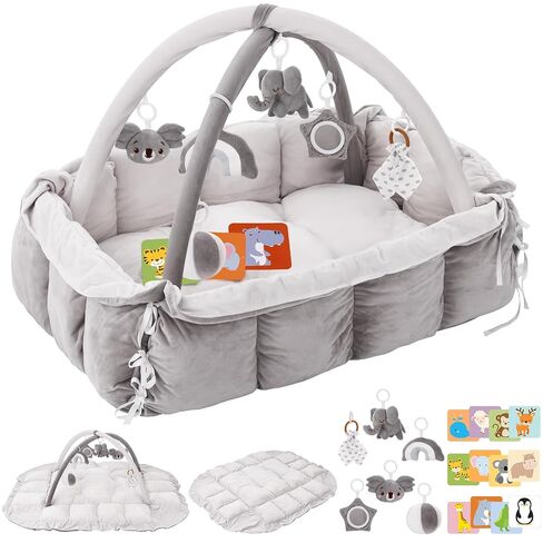 5-in-1 Plush Baby Play Gym, Baby Play Mats, Convertible Baby Gym, Tummy time mat, 6 Sensory Toys, Activity Center, Ball Pit, Pink in Kuwait