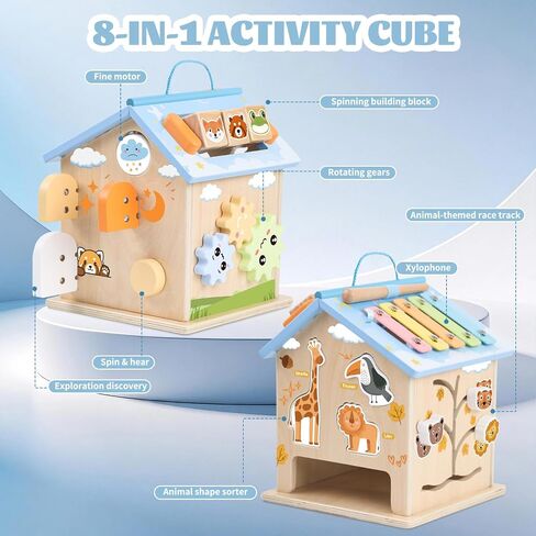 Wooden Activity Cubes Baby Toys Montessori Activity Cube for 1 Year Old in Kuwait